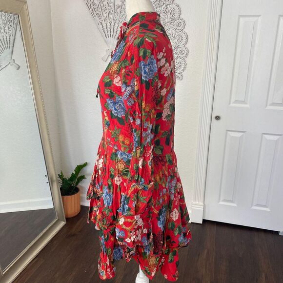 Alice + Olivia Moore Chinoiserie Floral Layered Silk Neck Bow Tie Midi dress S - Picture 5 of 8